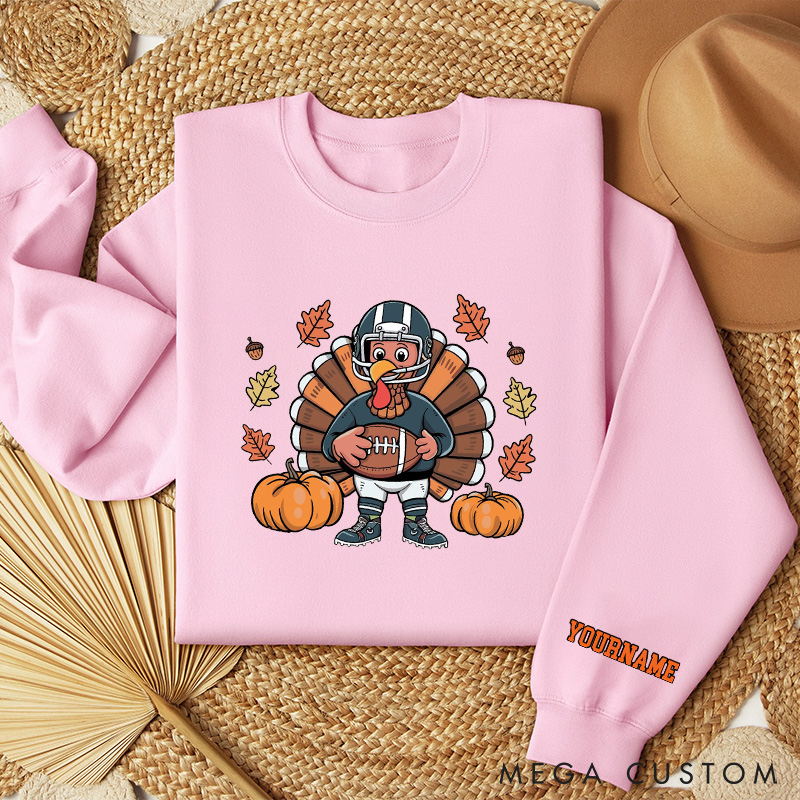 Personalized Thanksgiving American Football Turkey Sweatshirt with Custom Name, Celebrate Thanksgiving in Style