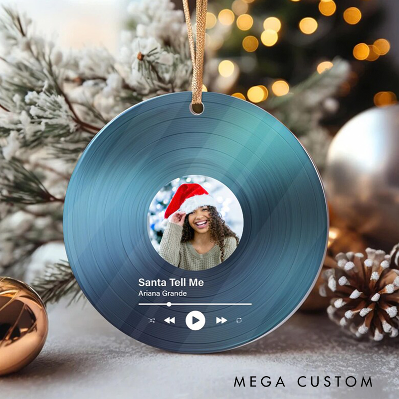 Personalized Vinyl Record Photo Ornament and Acrylic Song Plaque and Couples Christmas Ornament