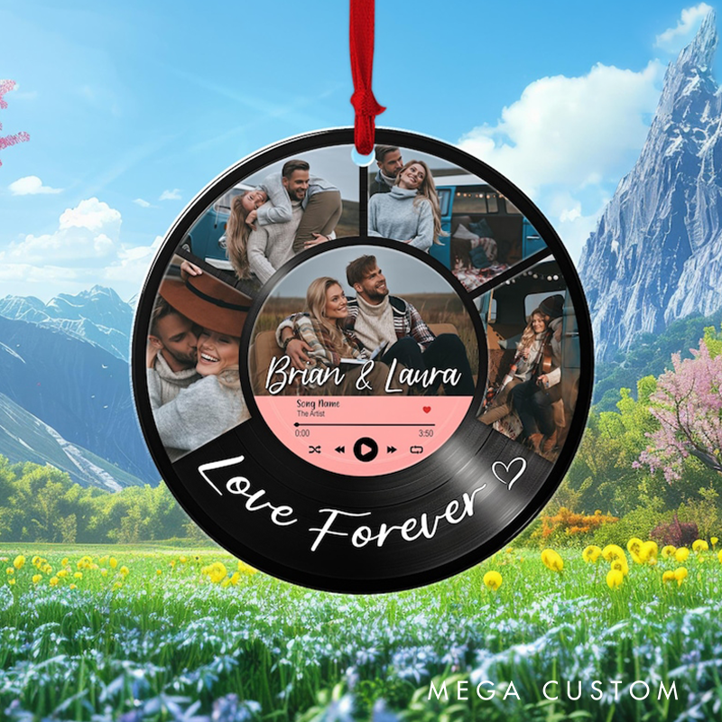 Personalized Vinyl Record Photo Ornament Custom Couple Picture Song Acrylic Ornament Vinyl Record Photo Ornament Music Lover Couple Gifts