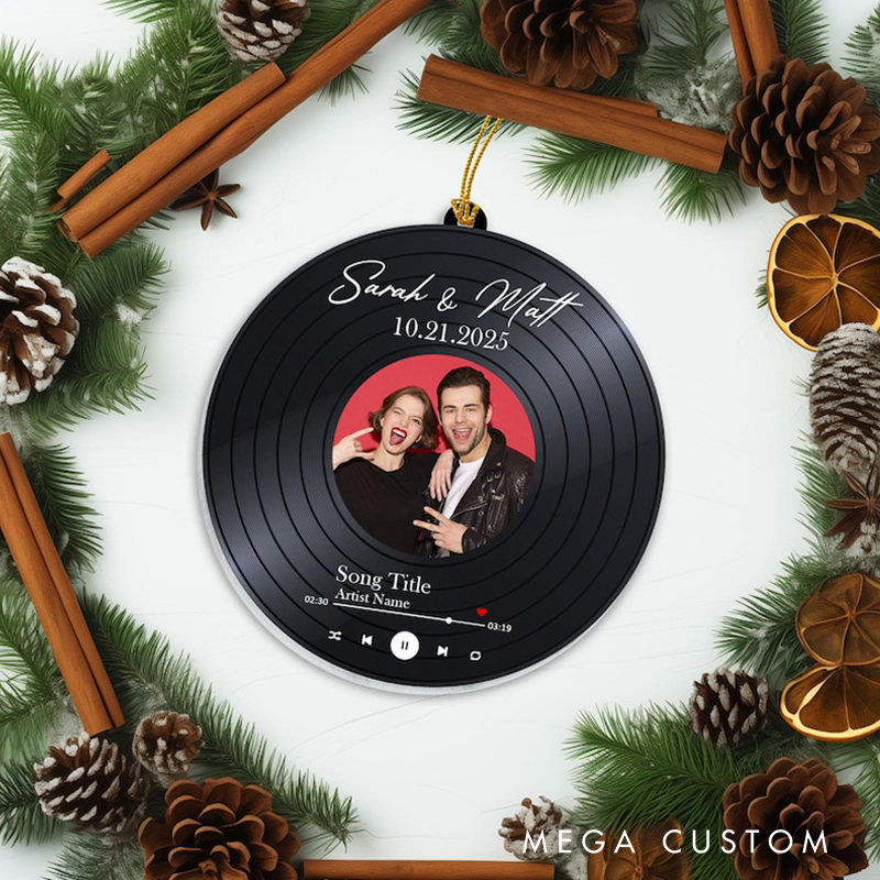 Personalized Acrylic Couple Song Ornament Couple Photo Ornament Christmas Tree Decoration Music Lover Gift