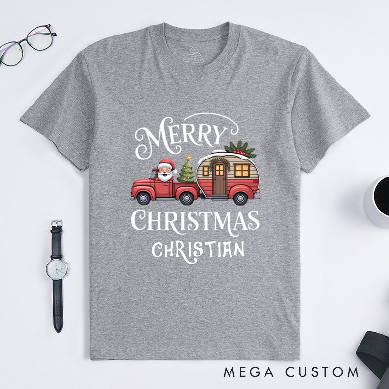 Personalized Merry Christmas T-Shirt Outdoor Camping Adventure Shirt Gift for Hiking Lover