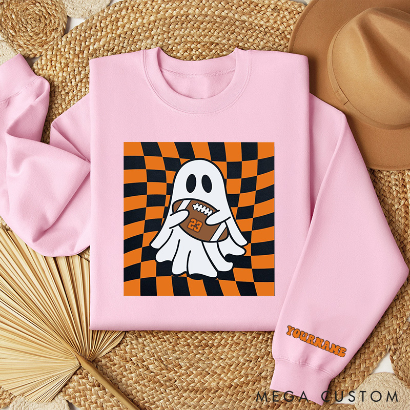 [Copy]Personalized Halloween American Football Sweatshirt with Custom Text, Spooky Style for Fall Fans