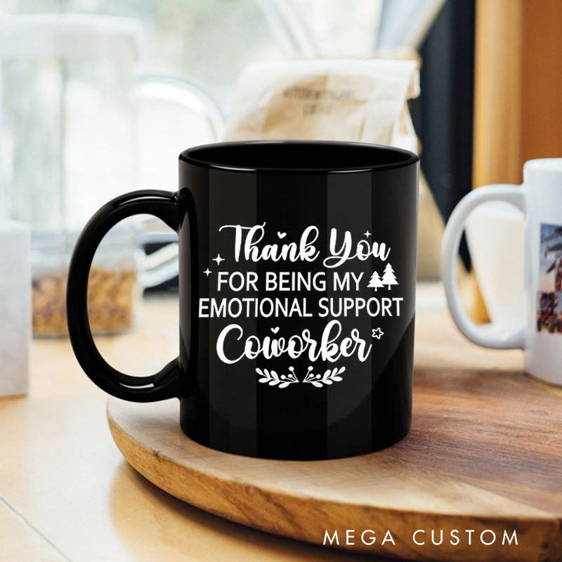 Personalized Office Worker Mug Gift Thank You for Being My Emotional Support Coworker with Christmas Elements Mug Appreciation Gift for Coworkers