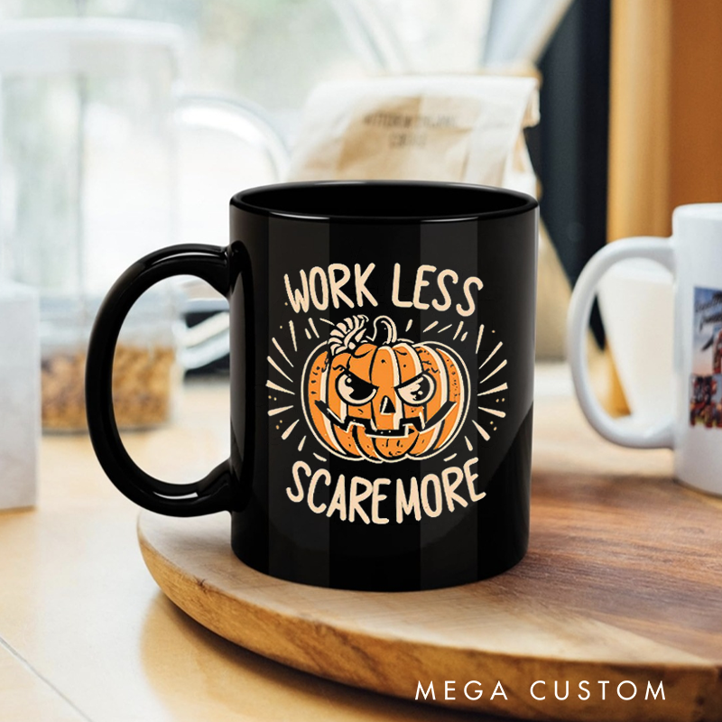 Personalized Office Worker Mug Gift Work Less Scare More with Halloween Pumpkin Lantern Mug Gift for Coworkers