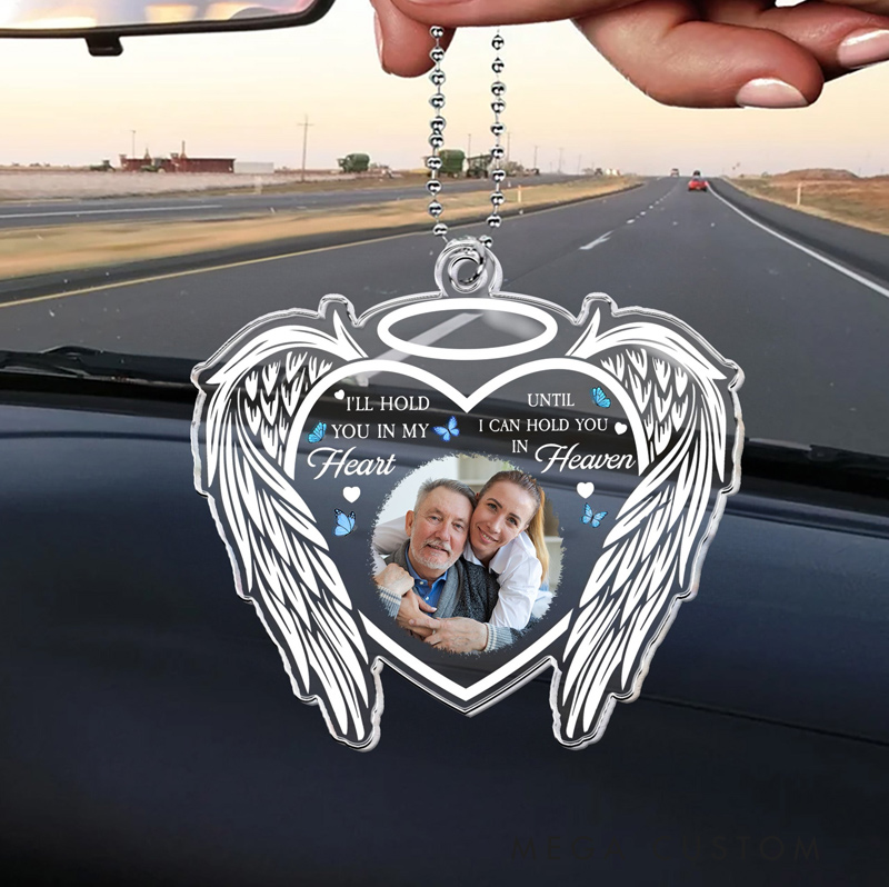 Personalized Photo Rear View Mirror Accessory I'll Hold You In My Heart Forever Memorial Ornament Sympathy Gift For Loss of Loved One Ornament 