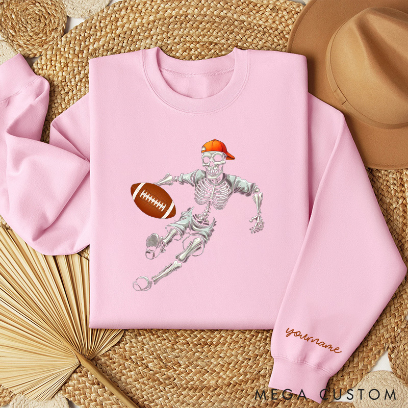 Personalized Skeleton Design American Football Sweatshirt with Custom Your Name for Run into Spooky Game Day Fun