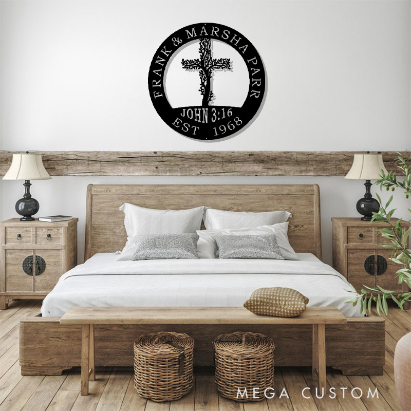 Personalized Living Tree Scripture Metal Sign with Name and Date Wall Art Monogram Home Wall Decor Christian Gifts Religious Gifts