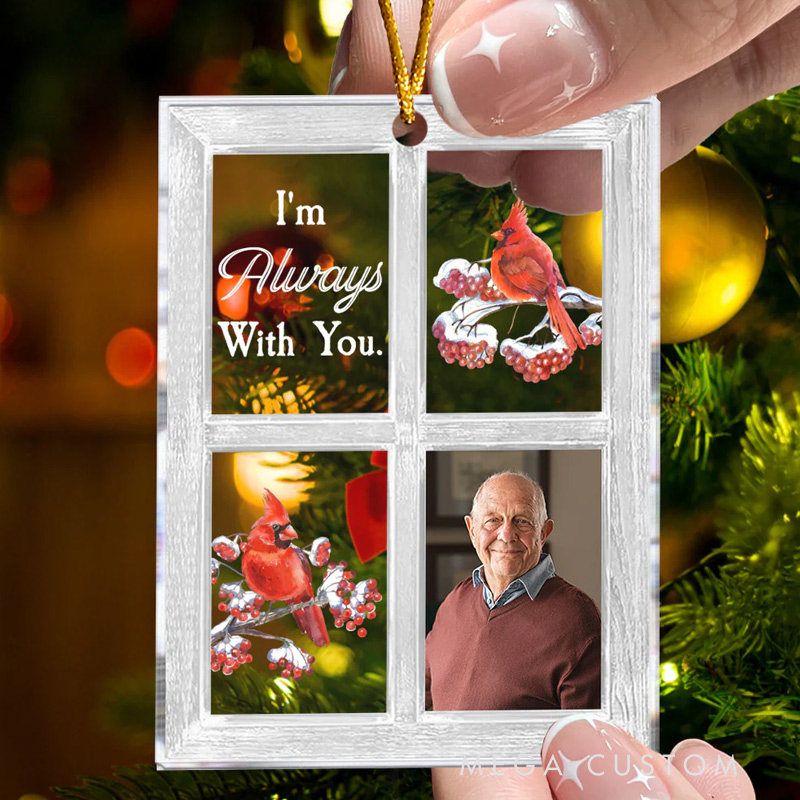 [Copy]Personalized Photo Christmas Ornament Although You Cannot See Us We Are Always With You Memorial Ornament Acrylic Heart Shaped Sympathy Gift