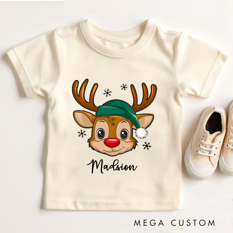 Personalized Reindeer Toddler T-Shirt Christmas Kids Gift