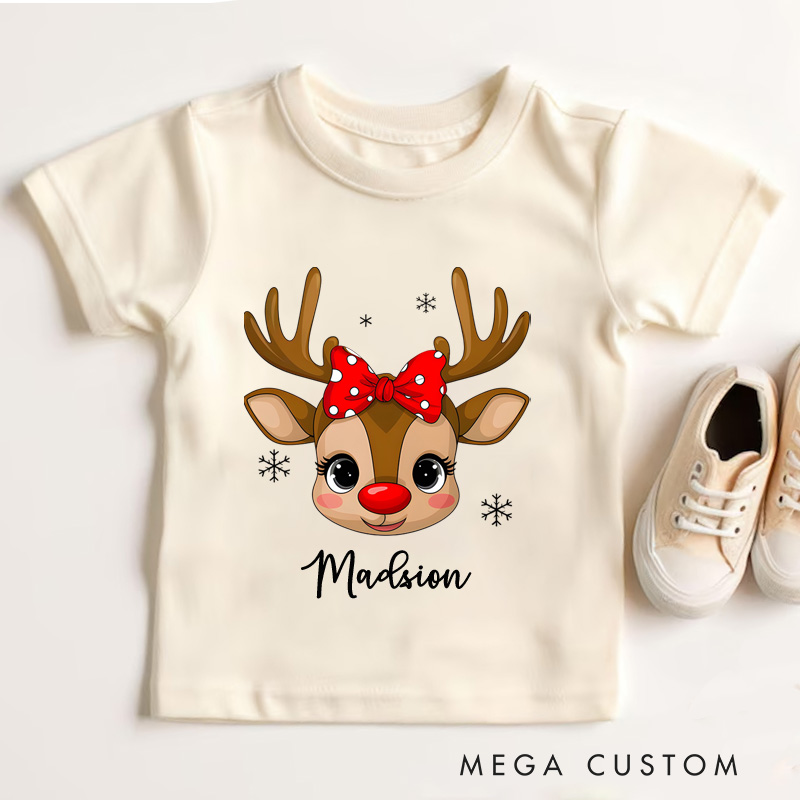 Personalized Reindeer Kids T-Shirt Christmas Kids Gift