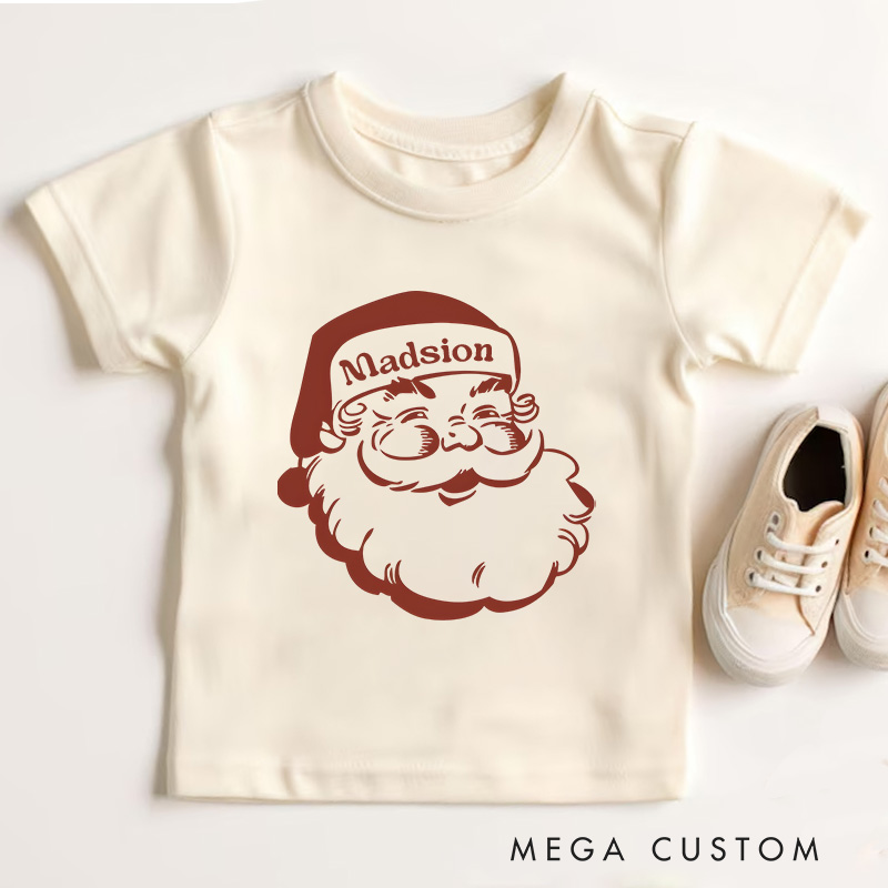Personalized Retro Santa Kids T-Shirt Holiday Natural Toddler Tee