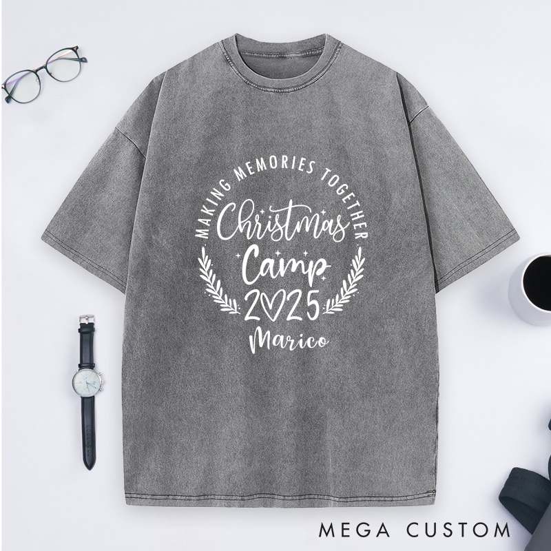 Personalized Making Memories Together Christmas Washed T-Shirt Christmas Camping T-Shirt Gift for Outdoor Lover