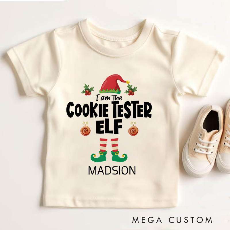 Personalized Cookie Tester Elf Matching Christmas Name Kids T-Shirt