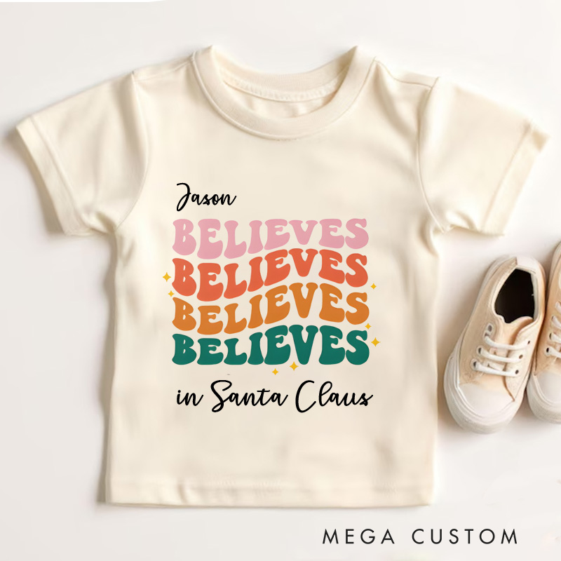 Personalized Retro Believe in Santa Claus Christmas Kids T-Shirt