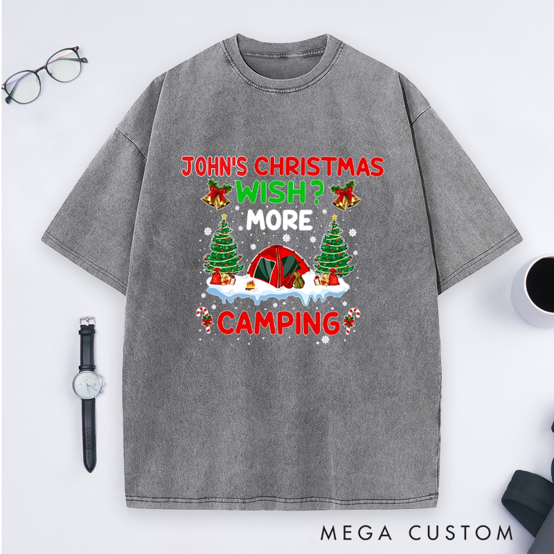 Personalized Merry Christmas Camper Washed T-Shirt Christmas Gift for Hiking Outdoors Lover 