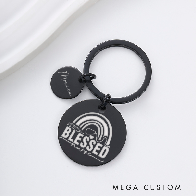 Personalized Nurse Stainless Steel Keychain Engraved Keychain Gift for Nurse Blessed Nurse Design Keychain