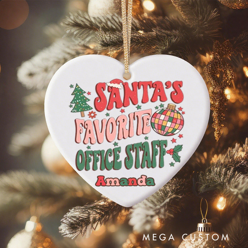 Personalized Office Worker Christmas Ornament Santa's Favorite Office Staff with Christmas Trees Stars and Santa Hat Ornament Gift for Coworkers