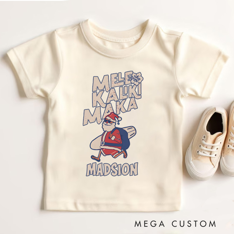 Personalized Mele Kalikimaka Funny Santa Hawaiian Christmas Kids T-Shirt