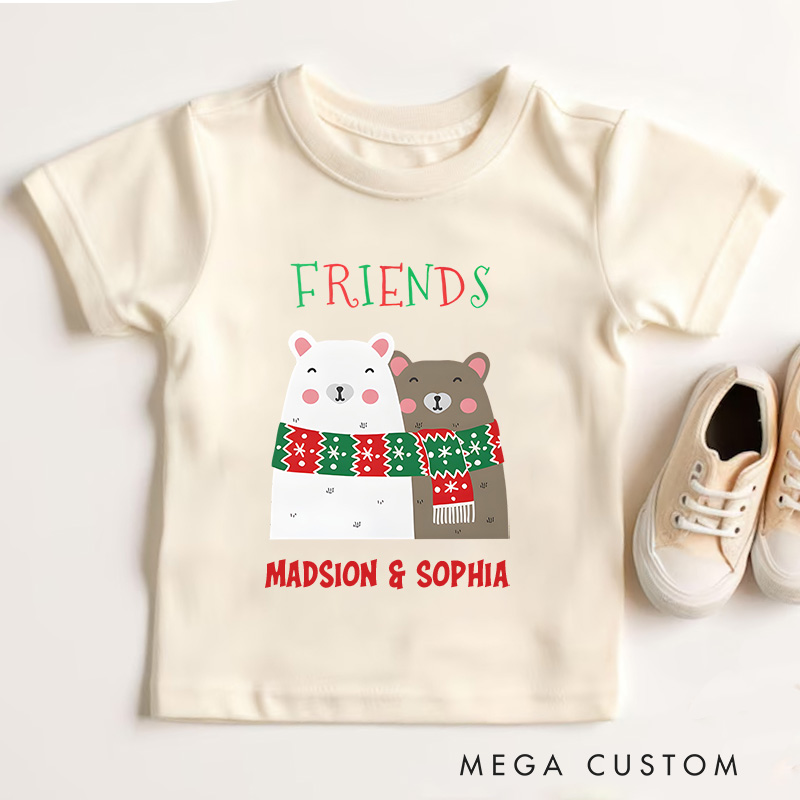 Personalized Christmas Friends Cute Animal Friendship Kids T-Shirt