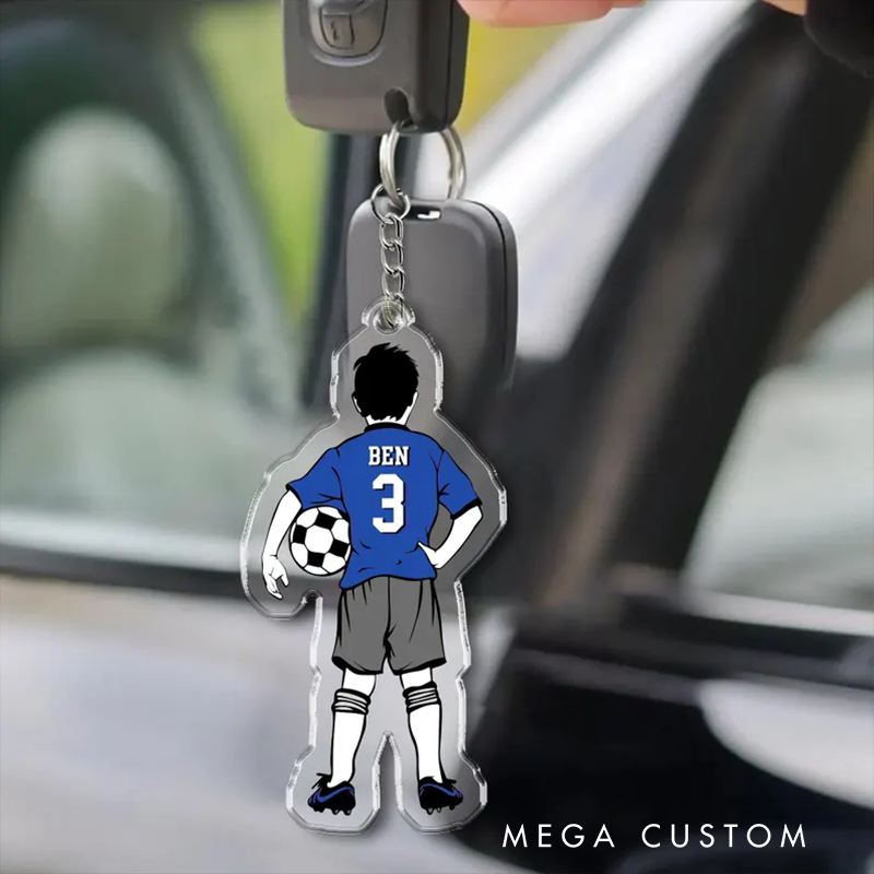 Personalized Soccer Keychain with Custom Name, Jersey Number, and Team Jersey Colors Design