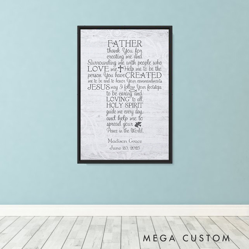 Personalized Thank You for Creating Me Cross Framed Canvas Painting with Name and Date Wall Decor Christian Gift Religious Gift