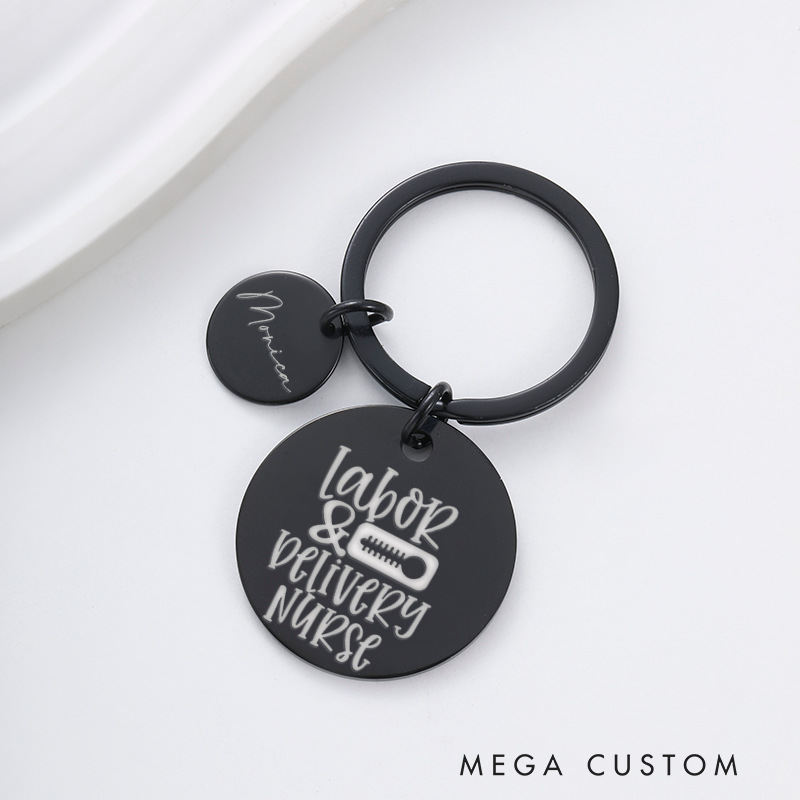 Personalized Nurse Stainless Steel Keychain Engraved Keychain Gift for Nurse Labor & Delivery Design Keychain