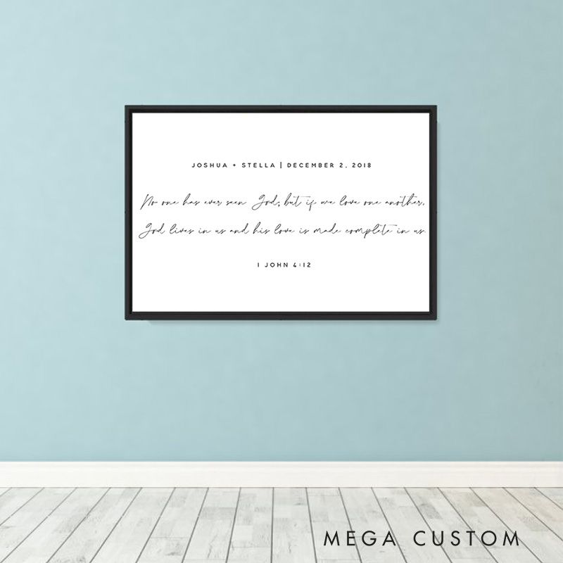 Personalized 1 John 4:12 Bible Verse Framed Canvas Painting with Name and Date Religious Wall Art Gift Wedding Gift
