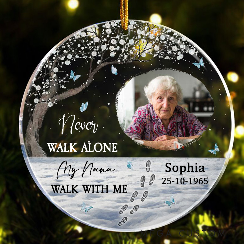 Personalized Photo OrnamentNever Walk Alone Memorial Ornament Sympathy Gift for Family Acrylic Photo Ornament