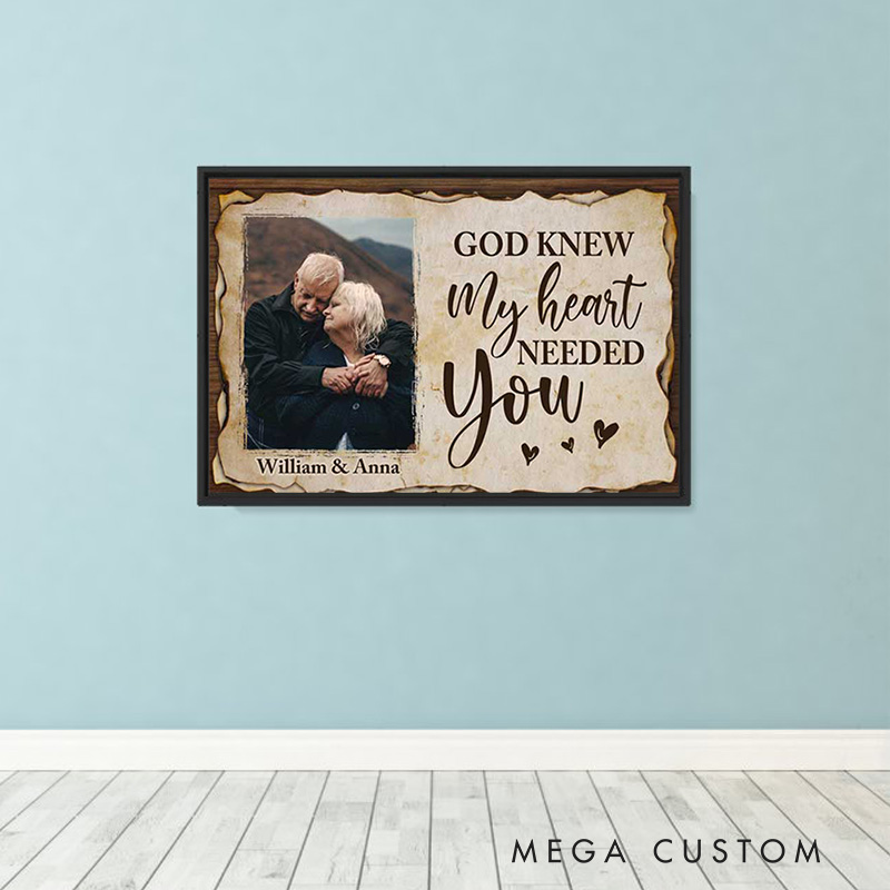 Personalized God Knew My Heart Framed Canvas Painting with Name and Photo Religious Wall Art Gift