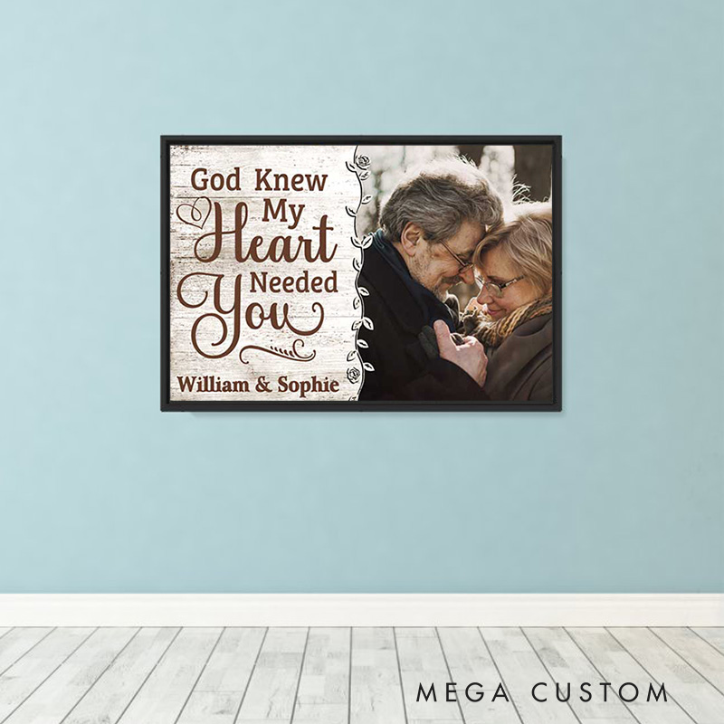 Personalized God Knew My Heart Really Needed you Framed Canvas Painting with Name and Photo Religious Wall Art Gift