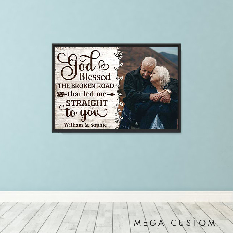 Personalized God Led me Straight to you Framed Canvas Painting with Name and Religious Wall Art Gift