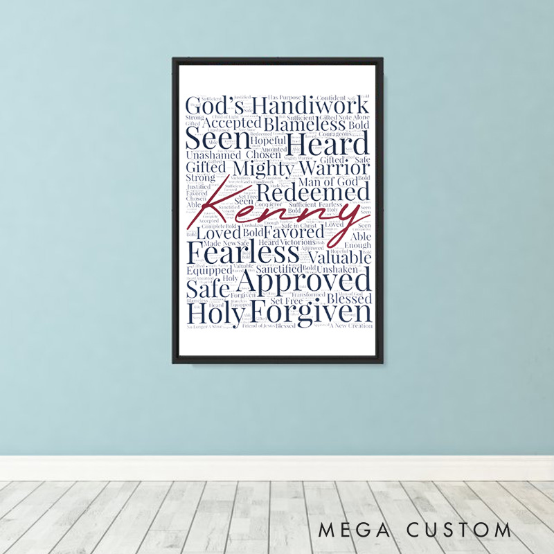 Personalized Christian Affirming Words Framed Canvas Painting with Name Religious Wall Art Gift for Men