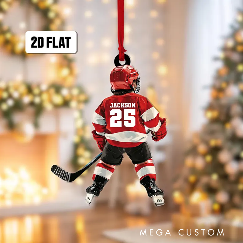 Personalized 2D Hockey Player Ornament with Custom Name, Number, and Jersey Colors