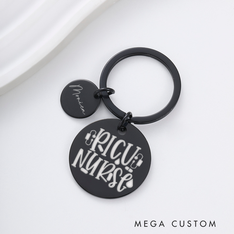 Personalized Nurse Stainless Steel Keychain Engraved Keychain Gift for Nurse PICU Nurse Design Keychain