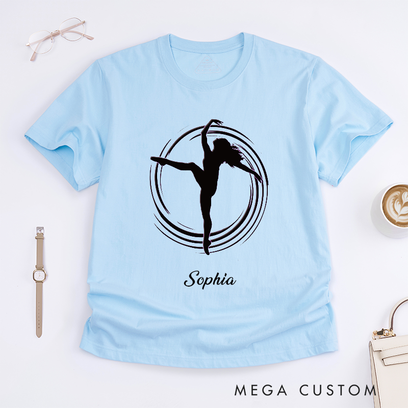 Personalized Dance Silhouette T-Shirts Gift for Women Custom Name Ballet Dancer Art Tee Unique Artistic Apparel for Dancers Present for Her
