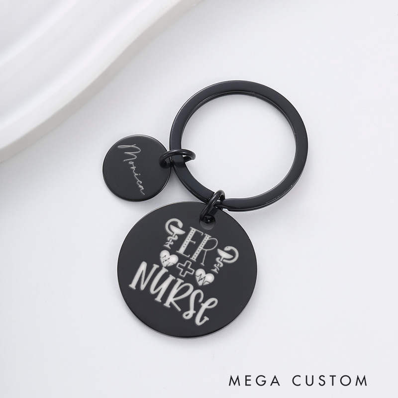 Personalized Nurse Stainless Steel Keychain Engraved Keychain Gift for Nurse ER Nurse Design Keychain