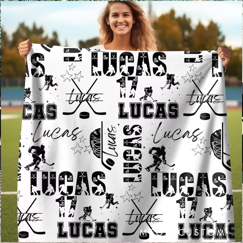 Personalized Hockey Blanket with Custom Name, Number, and Font Colors