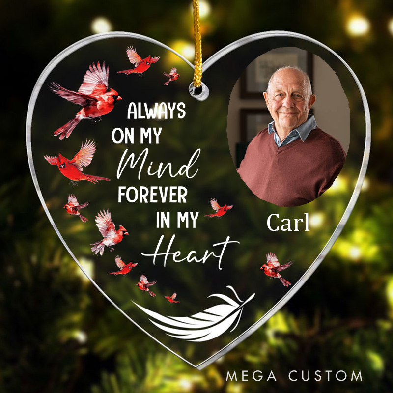 Personalized Heart Ornament Always On My Mind Memorial Cardinal Memorial Ornament Sympathy Gift for Loss of Grandfather