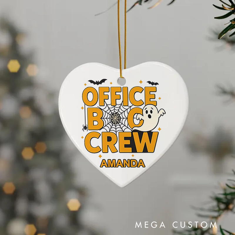 Personalized Office Worker Halloween Ornament Office Boo Crew with Bats Spiderweb Spider and Small Stars Halloween Elements Gift for Coworkers