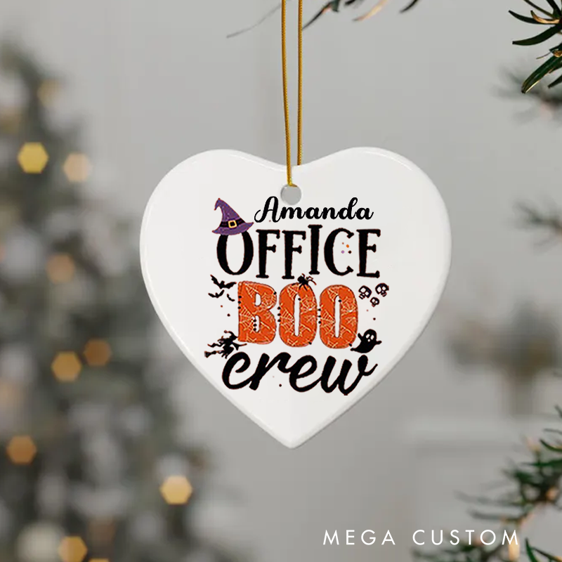 Personalized Office Worker Halloween Ornament Office Boo Crew with Bats Spiderweb and Spider Halloween Elements Appreciation Gift for Coworkers