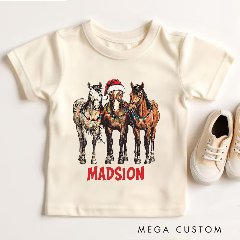 Personalized Horse Christmas Toddler T-Shirt Horse Lover Kids T-Shirt Animal Lover Kids Gift
