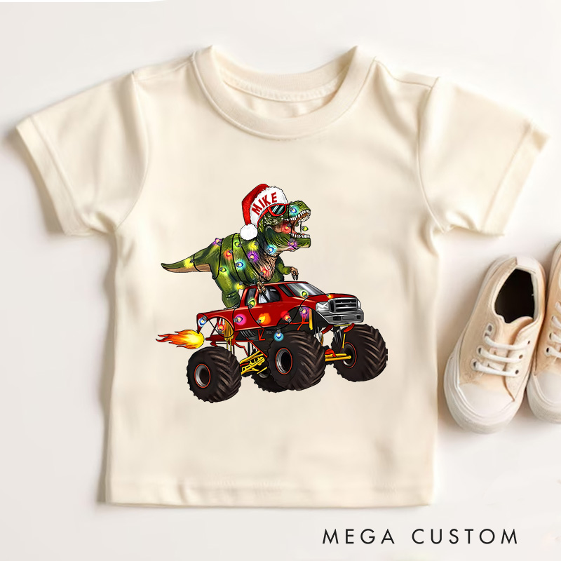 Personalized Dinosaur Christmas T-Shirt Funny Christmas Gift for Kids