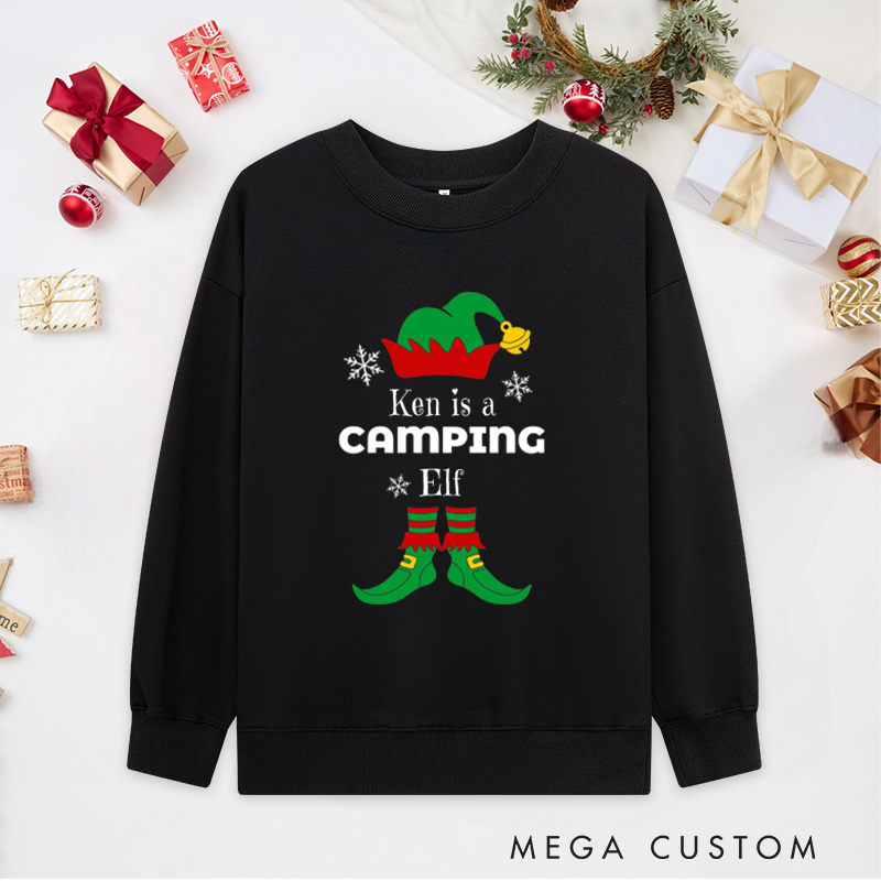 Personalized Camping Elf Classic Sweatshirts Christmas Outdoor Adventure Sweatshirts Gift for Hiking Lover