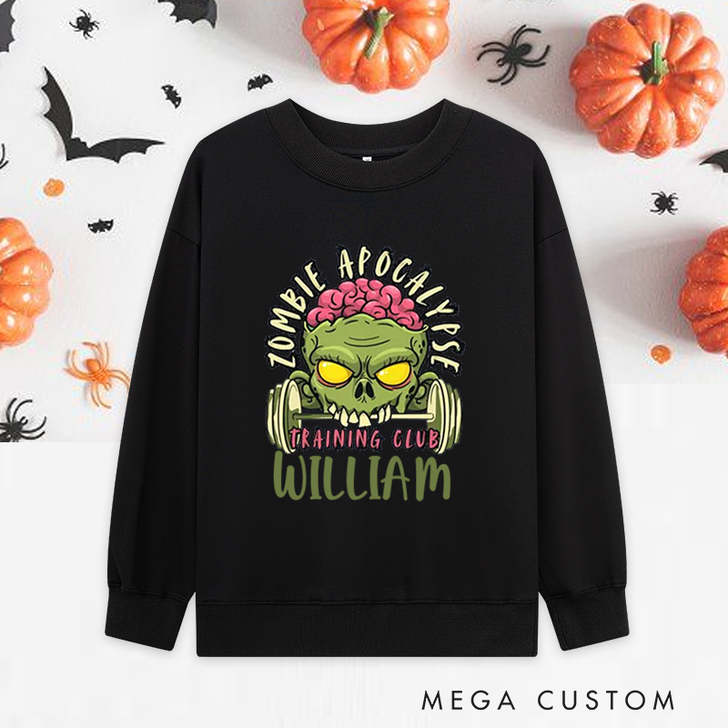 Personalized Halloween Classic Sweatshirts with Zombie Apocalypse Training Club Sweatshirts Gift for Fitness Enthusiasts Bodybuilders and Gym Lovers