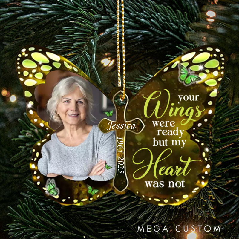 Personalized Butterfly Memorial Ornament Customizable Photo Name Year Remembrance Keepsake