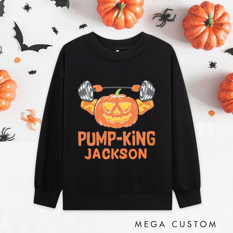 Personalized Halloween Classic Sweatshirts with Pump King Lantern Weightlifting Sweatshirts Gift for Fitness Enthusiasts Bodybuilders and Gym Lovers