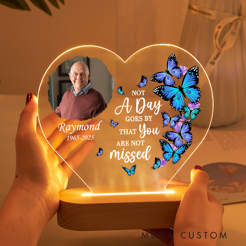 Personalized Memorial Heart Shaped LED Light Customizable Photo Name Year Message Butterfly Keepsake