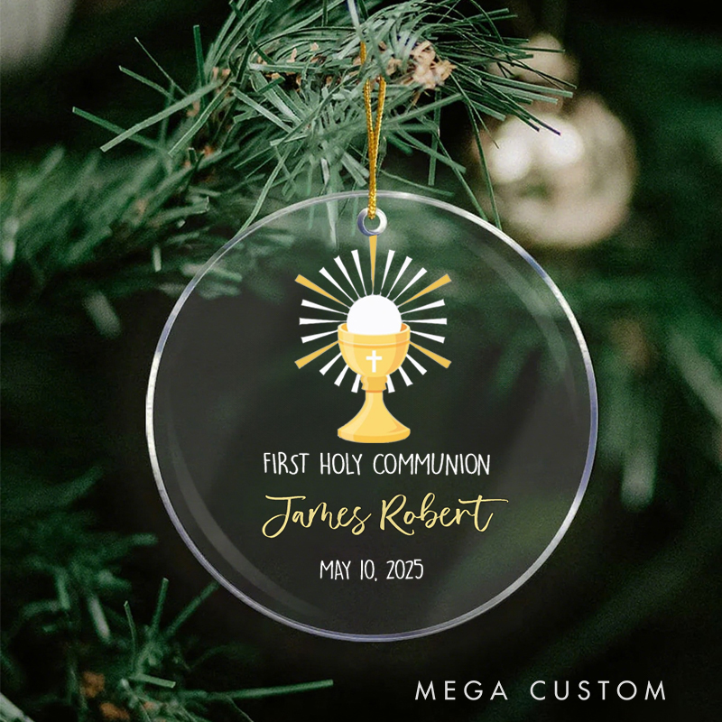 Personalized Holy Grail Nativity Acrylic Ornament with Name Date Christening First Holy Communion Gift for Christian Confirmation Gift