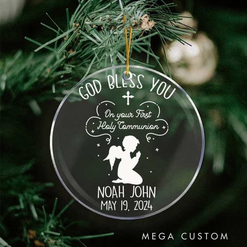 Personalized God Bless You Acrylic Ornament with Name Date Christening First Communion Gift for Christian Confirmation Gift