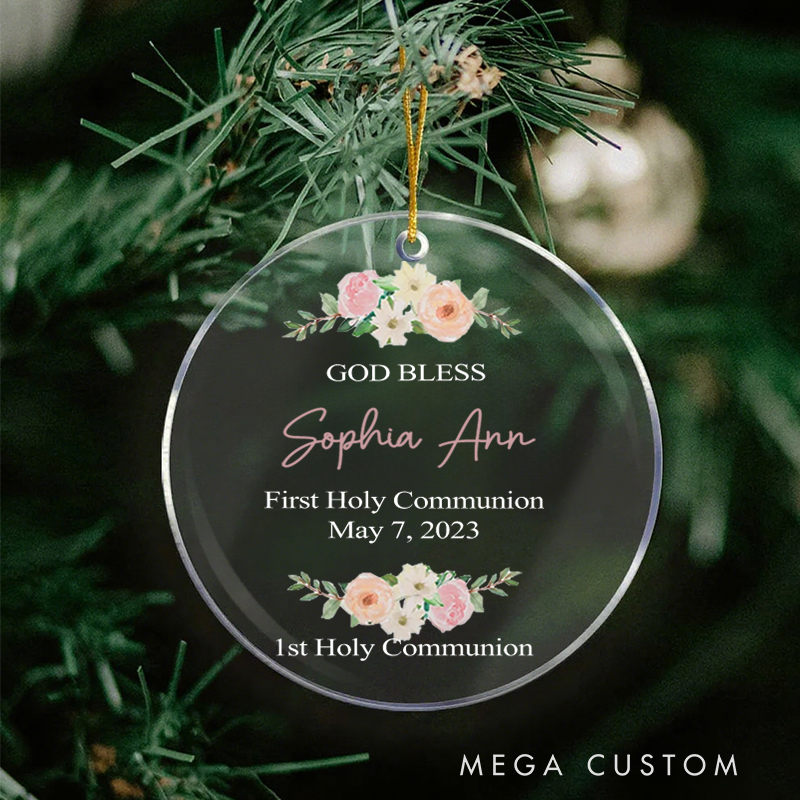 Personalized God Bless Acrylic Ornament with Name Date Christening First Communion Gift for Christian Confirmation Gift